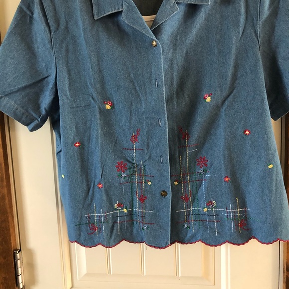 NWOT-Koret Denim 2in1 Short Sleeve Top-Sz LP-Embr. - Picture 3 of 8
